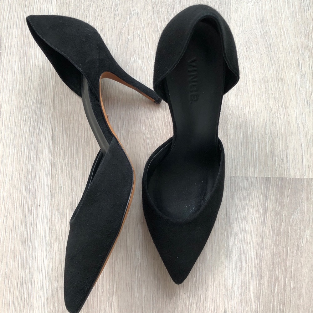 Vince black suede high heel d’orsay pumps